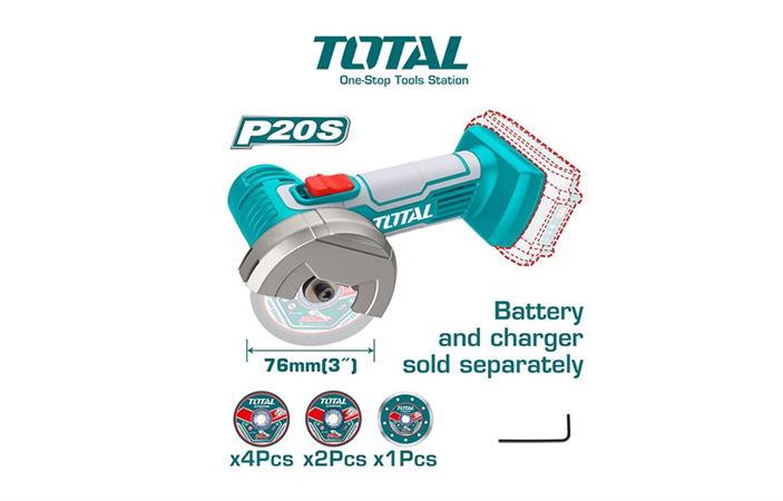 TOTAL MINI SMERIGLIATRICE ANGOLARE 76mm- 20V - ONE BATTERY